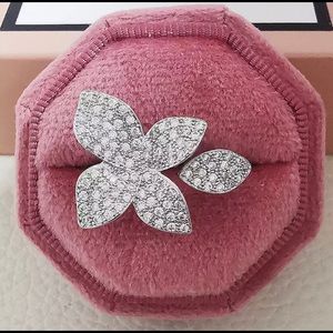 Adjustable Silver Flower Diamond Ring